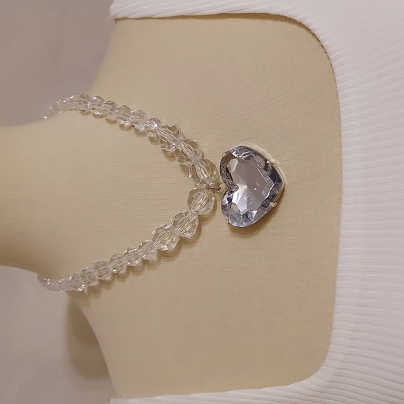 Clear Translucent Beaded Heart Pendant Necklace - Picture 1 of 10